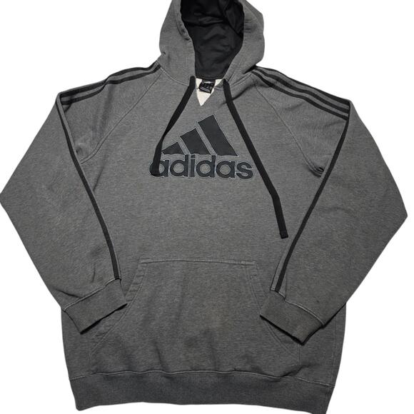 Vintage Adidas 3 Stripes Gray Hoodie Sweatshirt Men's Size Large Y2k Thrashed - Picture 1 of 7
